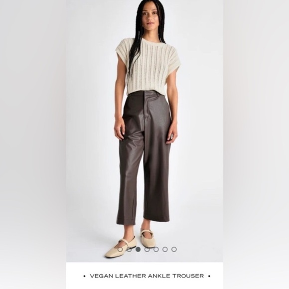 NWT Splendid Woman’s Cropped Vegan Leather Ankle Trouser Brown Size 0 Inseam 26” - Picture 1 of 9